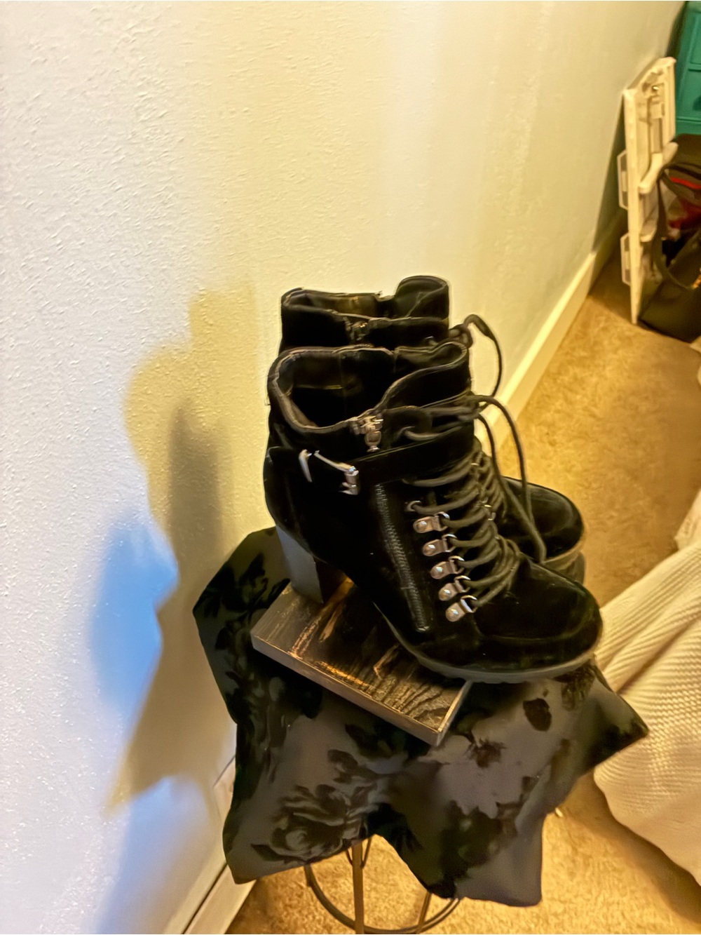 G by Guess Black Lace-Up Velvet Ankle Booties